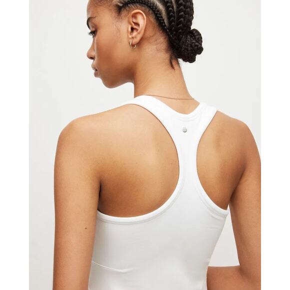 All Saints Maki Midi Dress White Racerback Stretch Bodycon Lined US 6 Scoop Neck - Picture 3 of 7